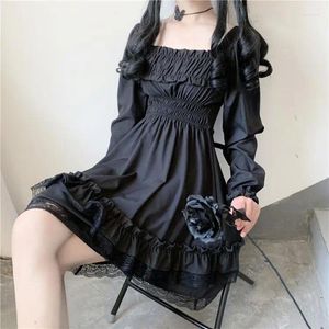 Casual Dresses Spring And Autumn Small Women Loose Lace French Slim Square Neck Little Black Dress Long Sleeve Girl