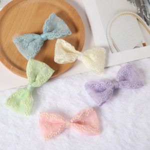 Hair Accessories 8.5cm Baby Bow Girls Handmade Boutique Lace Ribbon Bowknot Casual Cute Headwear Children 6pcs/lot