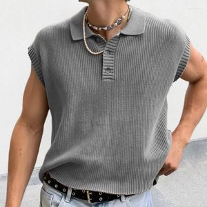 Herrpolos 2024 Fashion Mens Knit Polo Shirt ärmlös lapelknapp Löst tee toppar vår sommar avslappnad trend thirt män kläder