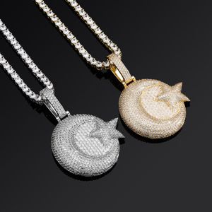 Hip Hop Big Star and Moon Pendant Necklace Women Men Gift Full 5A Zircon 18k Real Gold Plated Jewelry Gift