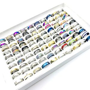 50 Stück modische Edelstahl-Bandringe für Männer und Frauen, trendiger Schmuck, verschiedene Stile, Großhandel, Großpackung