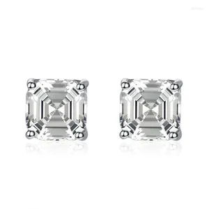 Stud Earrings Spring Qiaoer 7 7MM High Carbon Diamond Emerald Cutter 925 Sterling Silver Anti Allergy White Rectangle