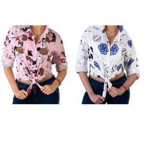 2024 Women Blouses Shirts Casual Print Shirt Tops Designer Blouse Long Sleeved Free Ship