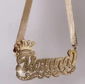 Naszyjniki podwójnie warstwowy naszyjnik 3D niestandardowy naszyjnik złota platowana tablica znamionowa spersonalizowane naszyjniki Choker kobiety figaro łańcuch Nazwa