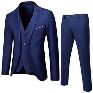 Ternos masculinos formais de negócios inteligentes roupas de moda 3 peças smoking de casamento fino ajuste (calças blazer colete) profissional