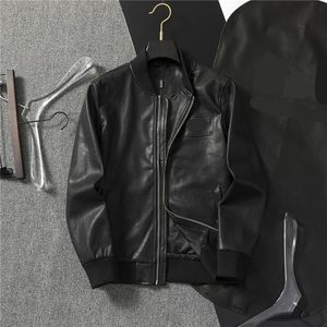 Neue Frühlingsjacke aus echtem Leder, Designer-Herrenjacke, Herren-Jugend-Baseballkragen, Frühling und Herbst, lässige schwarze Motorrad-Lederjacke