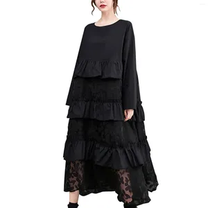 Casual Dresses Women's Oversized Long Sleeved Dress Black Floral Mesh Fringed Belt Beach Brand All Cocktail