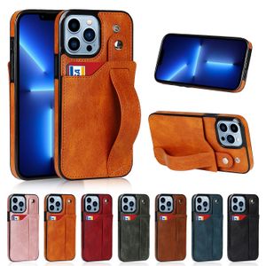 Capa de telefone tipo carteira com suporte para cartão, capa de couro com suporte para cartão e protetor de tela, alça de mão, capa protetora para iPhone