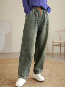 Women's Jeans Washed Retro Cotton Man Vintage Loose Spliced Bleached Scratched Full Length Wild Denim Harem Pants