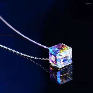 Aurora Pendant Necklaces Candied Colorful Three-dimensional Square Silvery Necklace for Women's Luxury Accessories Exquisite