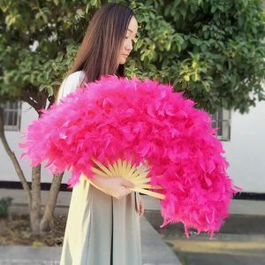 70*40cm Large Pink Feather Fan Stage Performance Dance Fan Pography Props Lolita Feather Folding Fan Wedding Party Decoration 240113