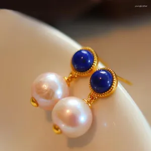 Kolczyki Dangle Oryginalne design perły kolczyki srebrne inkrustowane vintage High-end Lapis Lazuli Ear Studs Ladies Wedding zaręczynowy Prezent biżuterii