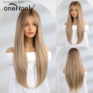 Syntetyczne peruki Syntetycznie syntetyczne peruki długie peruki dla kobiet impreza Cosplay naturalny ludzki włosy odporny na ciepło Q240115