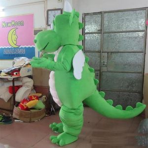 2019 High quality Green Dinosaur Mascot Costume Fancy Party Dress Halloween Carnival Costumes Adult Size285O