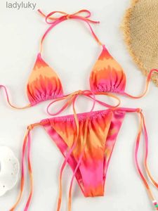 Swim Wear Rainbow Tie Dye Print Bikinis Set Women 2023 Triangle Swimsuit Bandage Bikini Sexy Swimwear New Charm Brazilian BeachwearL240115