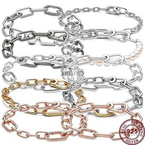 Chain New Hot 925 Silver ME Series Double Color Love Heart Ring Chain Original Women's Pearl Bracelet DIY Fashion Charm Jewelry YQ240115