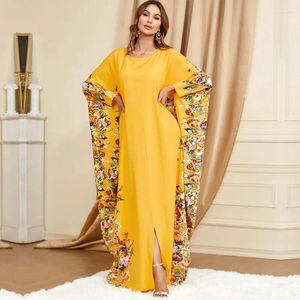 Ethnic Clothing 2024 African Dresses For Women Yellow Long Sleeve Polyester Plus Size Dress Robes Muslim Fashion Abaya