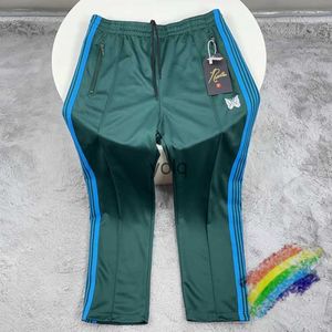 Calças masculinas novas agulhas sweatpants calças de pista homens mulheres listra azul agulhas bordado borboleta calças retas