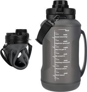 Compappible Water Bottle 2L64oz stor kapacitet med halm halva gallon silikon fällbar bärband 240115