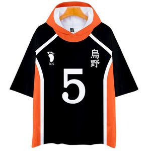 Anime haikyuu com capuz t camisa dos homens karasuno high school hinata shoyo kageyama tobio manga curta engraçado tshirt cosplay costume218b