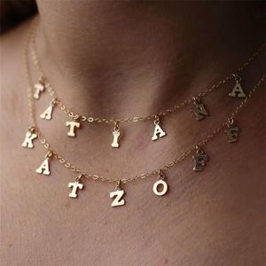 Initial Letter Necklace Name Choker 14K Gold Filled Jewelry Number Pendants Collier Femme Kolye Jewelry Boho Necklace for Women Q02108