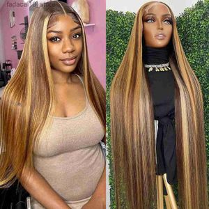 Synthetic Wigs 30 32 38 Inch Highlight Blonde Bone Straight 13x6 HD Lace Front Human Hair Wigs Brazilian P4/27 Ombre Colored 13x4 Frontal Wig Q240115