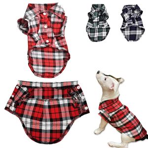 Camicie per cani stampate scozzesi Gilet per animali domestici per cani di piccola taglia Gatti Camicetta primaverile estiva Cuccioli Vestiti in cotone Bulldog francese Chihuahua Yorkie 240113