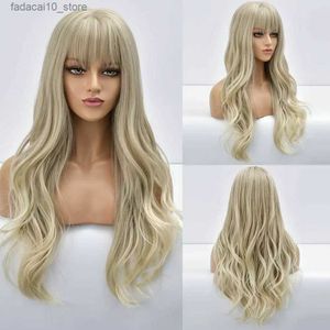 Syntetiska peruker Långt vågiga syntetiska peruk Blond ombre naturliga lugg Curly Fiber Daily Använd cosplay Q240115