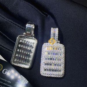 New Arrivals Pass Tester Iced Out Man Jewelry Solid Sier D Baguette Moissanite Diamond Dog Tag Pendant