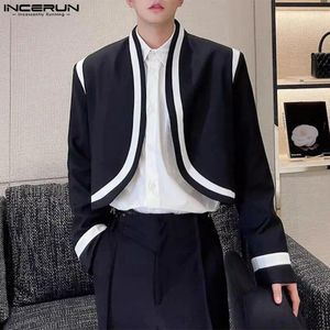 Мужские костюмы INCERUN Топы 2024 Корейский стиль Красивый мужской костюм с лентой 2 цвета Контрастный костюм Пальто Досуг Arc Swing Блейзер с длинным рукавом S-5XL