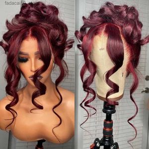 Perucas sintéticas peruca dianteira do laço sintético borgonha onda do corpo perucas vermelhas para mulheres fibra resistente ao calor hairline cosplay perucas cabelo do bebê q240115