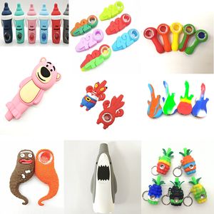 New 20 Style Cartoon Silicone Smoking Hand Pipe Dry Herb Tobacco Unbreakable With Glass Porous Hole Filter Bowl Portable Cigarette Pipes Dab Rigs Bongs