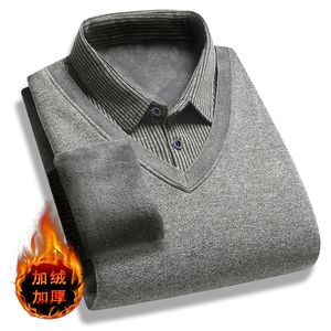 Men Winter Sweaters Outwear Casual Pullovers Twinset Shirts Good Quality Male Warm Fake Two Sweatercoats 4XL 240115
