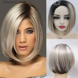 Perucas sintéticas curto bob perucas para mulheres curto cabelo reto perucas raízes pretas ombre loira peruca bob penteado resistente ao calor peruca de festa sintética q240115