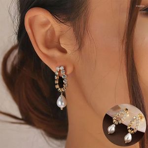 Dangle Earrings 925 Sterling Silver Pearl Geometric For Women Girl Zircon Simple Baroque Design Jewelry Party Gift Drop