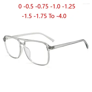 Sunglasses Blocking Blue Light Square Nearsighted Spectacle Double Beam Transparent Gray TR90 Diopter Glasses Prescription -0.5 -1.0 To -4