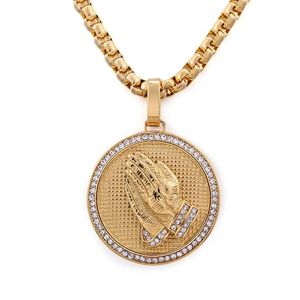 Hip Hop Playing wisiorty Naszyjnik męski Bling 316L ze stali nierdzewnej 18K Gold Plated Chrześcijańska biżuteria248c