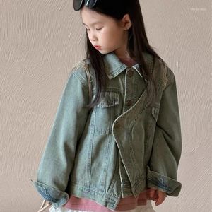 Jackor Girls Denim Coat Spring and Höst 2024 mode koreansk stil barn korta topp coola barnkläder