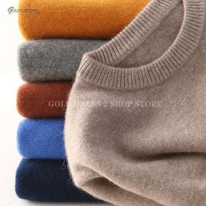 秋の冬のメンズカシミアニット厚いセーターボトムシャツファッションウォームロングスリーブプルオーバーラグジュアリーセーター240115