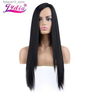 Syntetiska peruker Lydia Long Silky Straight Synthetic Futura Fiber African American With Skin Topper Daily Party Wig 20 tum All Color tillgänglig Q240115