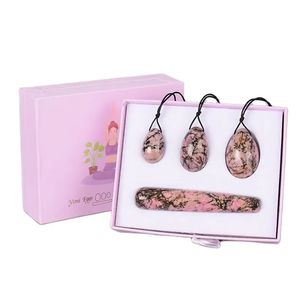 Set di uova Yoni da 4 pezzi con confezione regalo trapano pietra di rodolite naturale uovo sfera di cristallo esercizio di Kegel strumento per la cura vaginale dei muscoli del pavimento pelvico