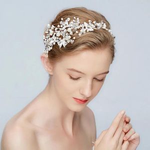 Kopfschmuck Neues Blattsilber Stirnband Braut Tiara Perlen Hochzeit Haarkrone Accessoires Mode Frauen Abschlussball Haarschmuck Handgefertigter Schmuck