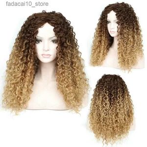 Syntetiska peruker Högtemperatur Lång blandad brun lockigt Afrika Syntetisk fiber peruk för kvinnors jul Halloween Cosplay Costume Party Wigs Q240115