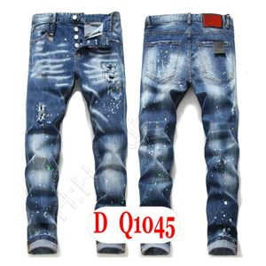 Mens Jeans Luxo Itália Designer Denim Jeans Homens Calças Bordadas DQ21045 Moda Wear-Holes Splash-Ink Stamp Calças Roupas de equitação de motocicleta US28-42/EU44-58