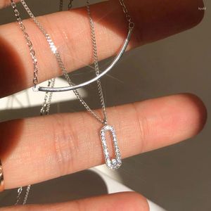 Pendants Pure 925 Sterling Silver Zircon Simple Layered Necklace Women Jewelry S925 Designer T Show Runway Gown INS Japan Korea