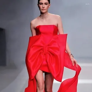 Casual Dresses Red Strapless Satin Dress With Big Bow Mini Women Clothing Smooth Silk Party Woman Ever Pretty Summer Custom Made