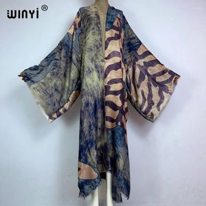 Mulheres Swimwear WINYI Kimono África Boho Imprimir Caftans Praia 2024 Elegante Cardigan Sexy Férias Maxi Wear Swimsuit Vestido de Verão