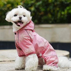 Hundkläder Gradient Kontrast Sömning av husdjursprodukter Rainrock Fashion Walking Watertof Hooded Rain Poat Lose Söta valp regnrockar