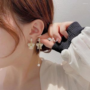 Dangle Earrings 1Pair Fashion Pearl Tassel Hollow Bow Stud Chain For Women Jewelry Party Finding Accessories Gift