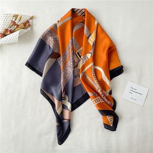 FM136-1 Luxury Brand Classic Simple Letter Design Satin Luxury Square Scarf Outdoor Shawl Silk Turban Beach Wrap Fashion Women Scarves FM136-1